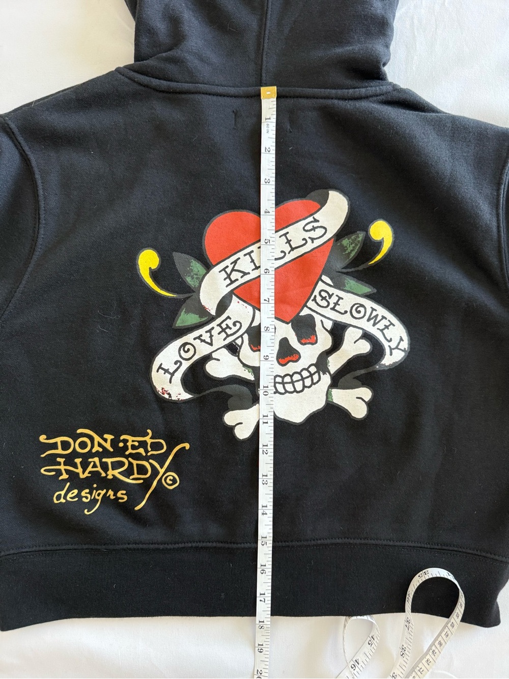 Ed Hardy Black Cropped Zip Hoodie with Colorful Tattoo Graphics - Picture 11 of 11